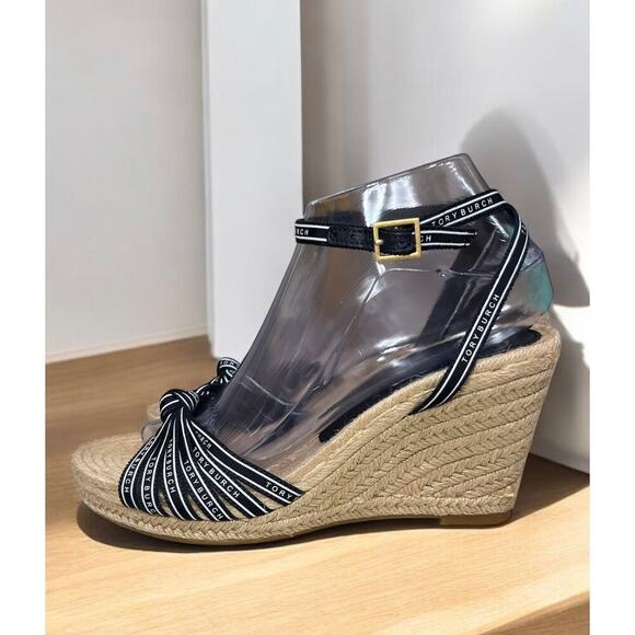 Tory Burch Ribbon Wedge Espadrille 90MM Size 7.5M - Picture 1 of 9